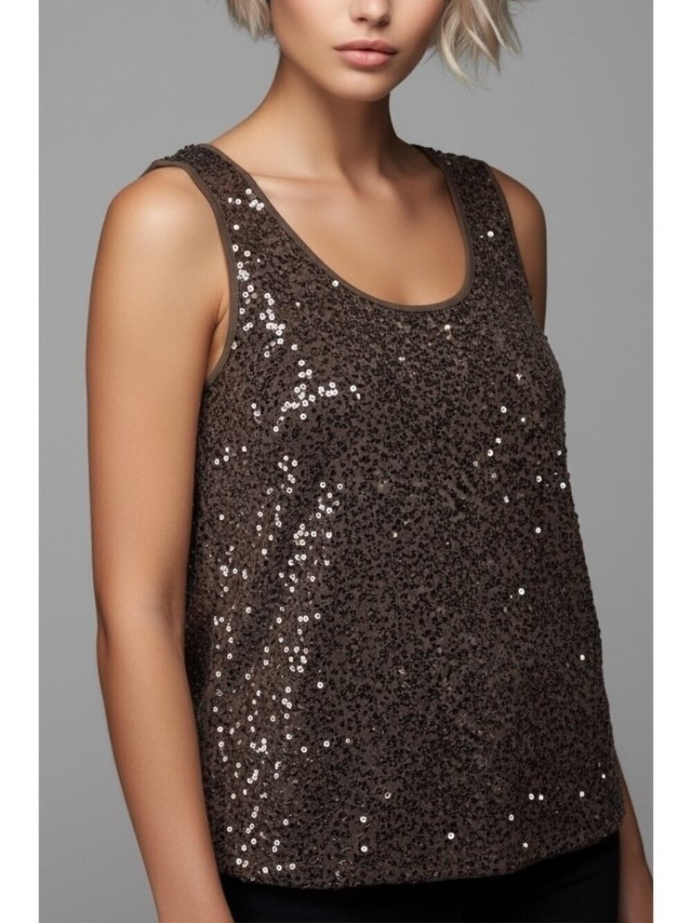 Chico’s Brown Sequin Sleeveless Tank Top Party Holiday Glam Size 2/Large